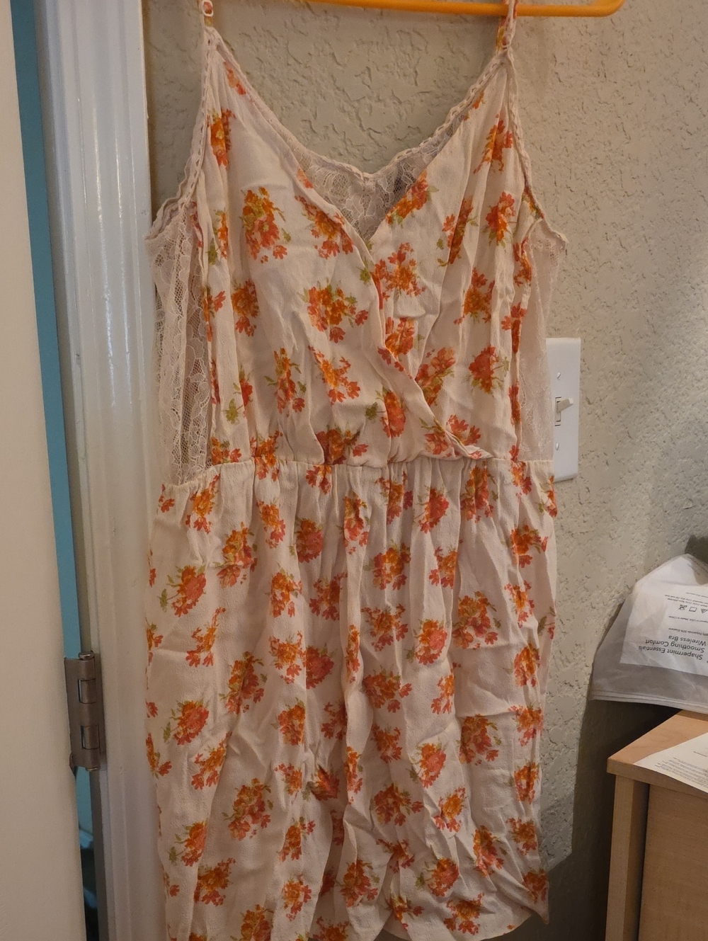 Forever 21 Cream Lace-Trim Floral Top with Orange Accents